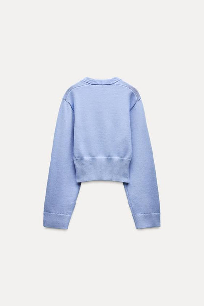 Kurzer Strickpullover mit weiten Ärmeln
