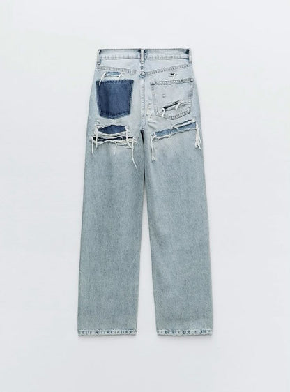 Zerrissene Straight Leg-Jeans