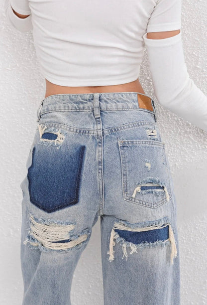 Zerrissene Straight Leg-Jeans