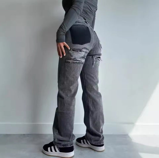 Zerrissene Straight Leg-Jeans