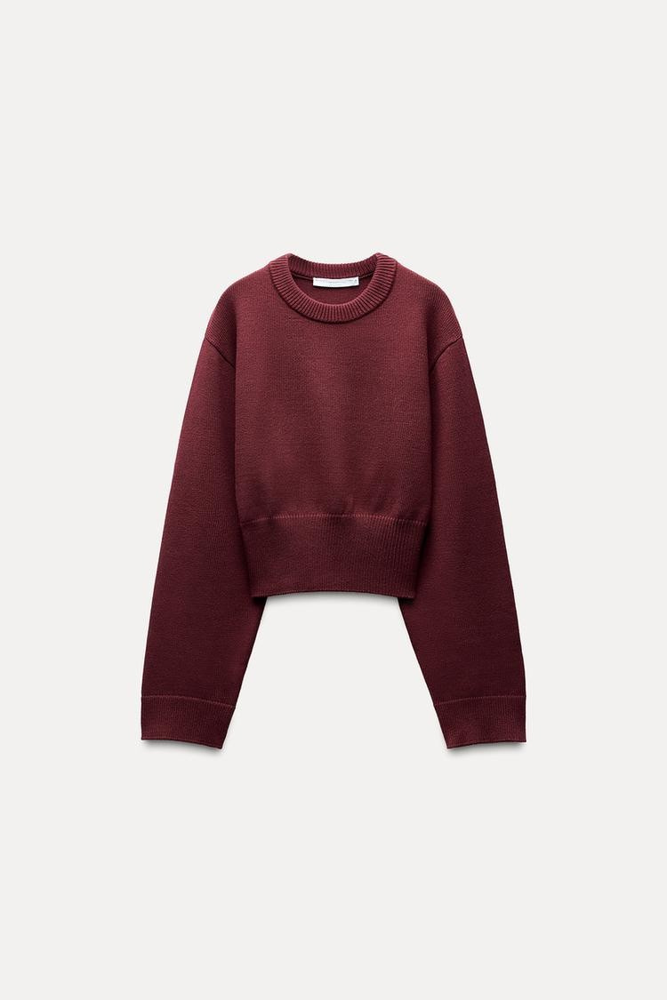 Kurzer Strickpullover mit weiten Ärmeln