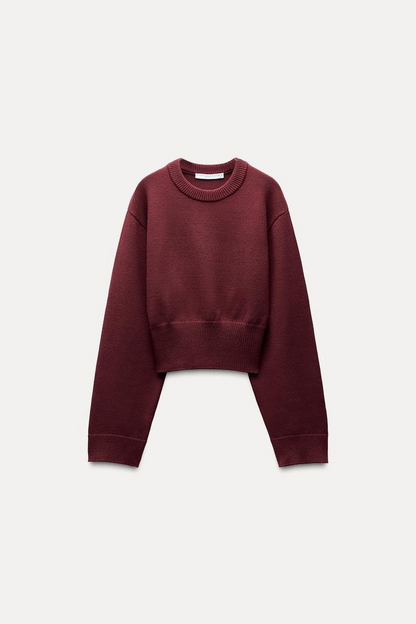 Kurzer Strickpullover mit weiten Ärmeln